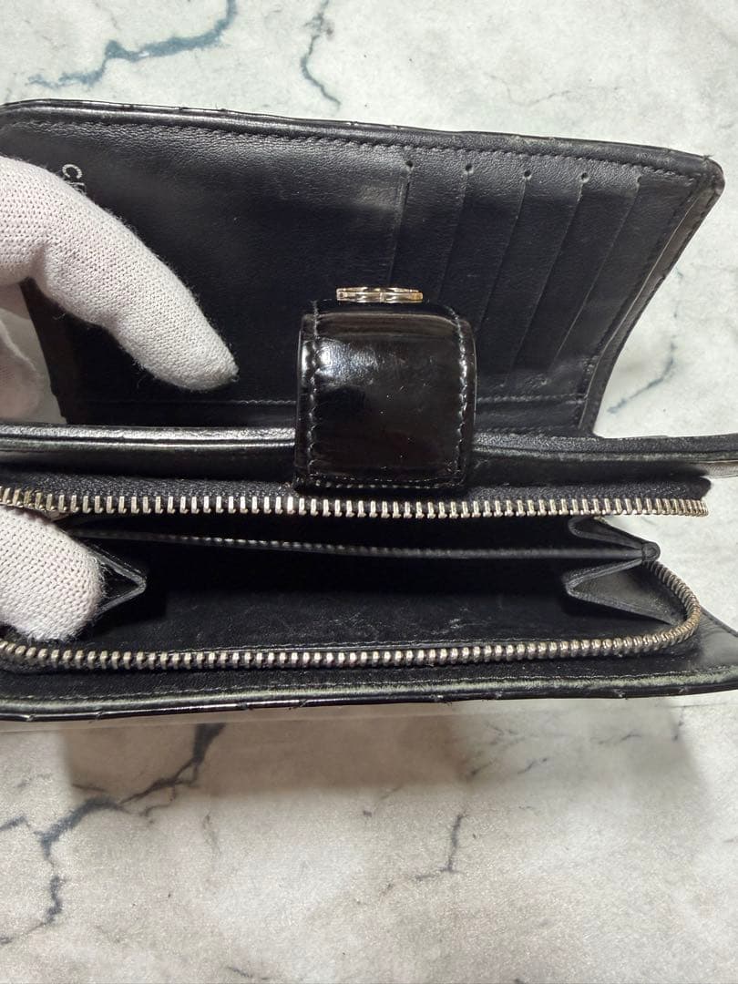 本日のみ値下げ　CHANEL エナメル マトラッセ 二つ折り財布 ブラック