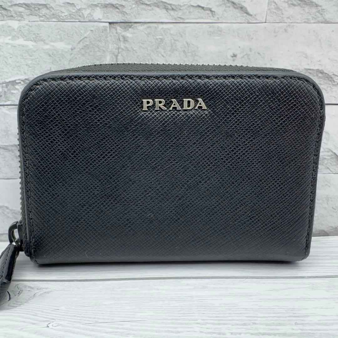 【美品】プラダ　バイカラー　ケース　サフィアーノレザー　ブラック