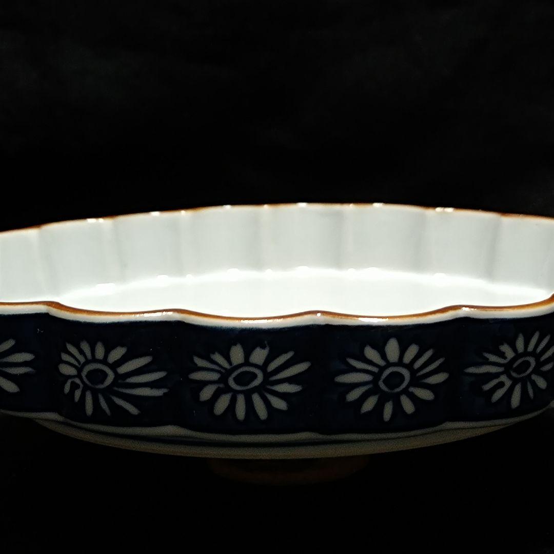 有田焼　源右衛門窯　染錦草花紋　深皿 刺し身皿　菊型中皿５枚　約18cm