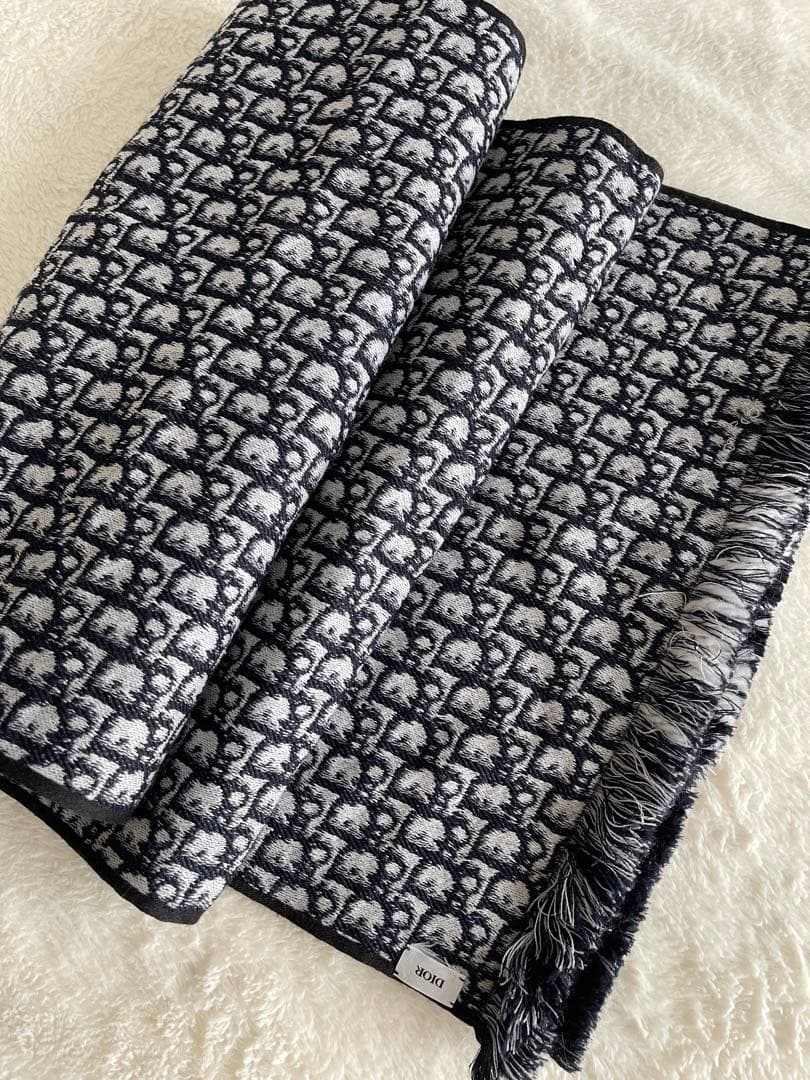 クリスチャン・ディオール ネイビー マフラー 大判 リバーシブル