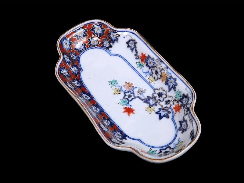 大聖寺伊万里　金襴手　紅葉の図　隅切長皿　 N1071AS-DCl