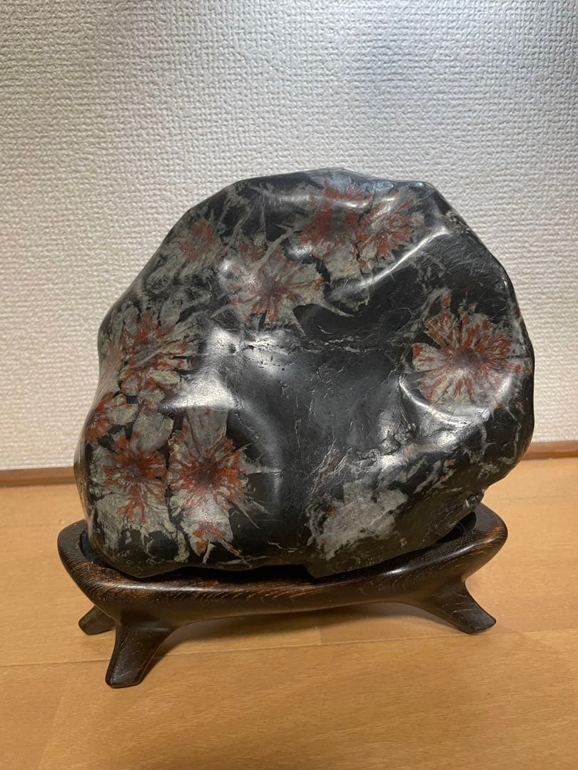 鑑賞石　菊花石　台座付き