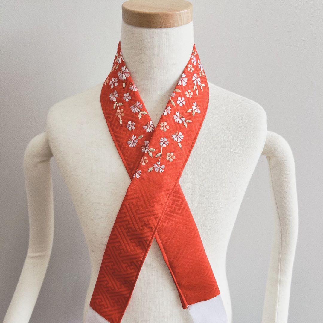 セット　七五三７歳女の子　着物＆帯＆簡単半衿＆小物　豪華刺繍　みかん色金銀刺繍桜