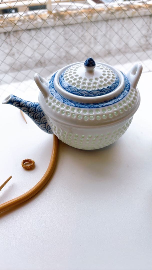 （未使用）有田焼 丹心窯 水晶青海波 急須水晶彫　和食器 波佐見焼急須