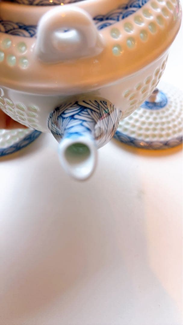 （未使用）有田焼 丹心窯 水晶青海波 急須水晶彫　和食器 波佐見焼急須