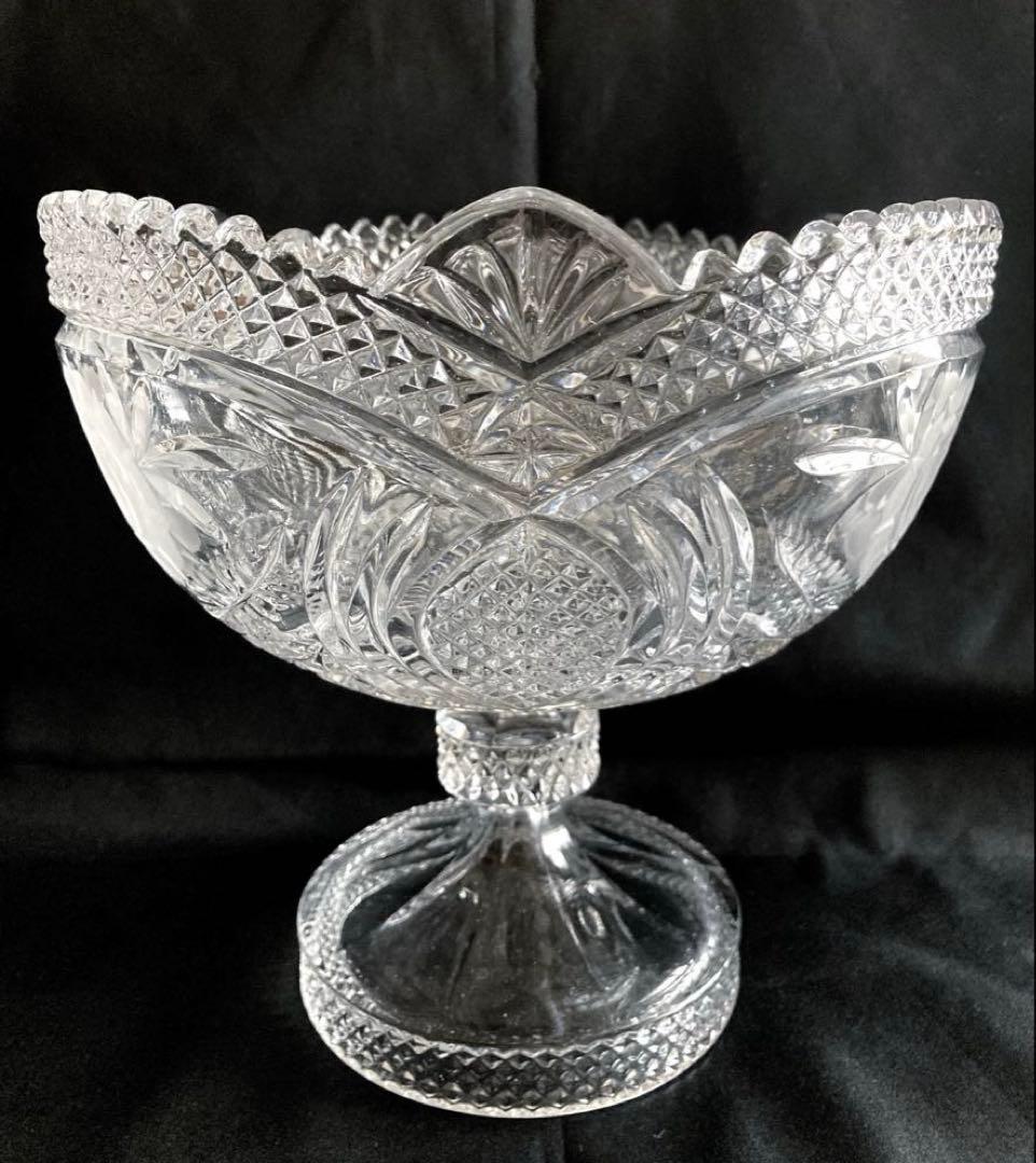アンティーク　骨董品　コンポート　クリスタルカットガラスボウル