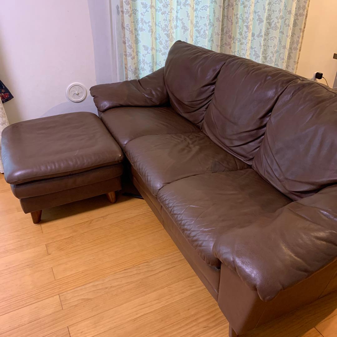 ソファー　3人掛け　本革　カウチ　オットマンおまけ付き　定価28万