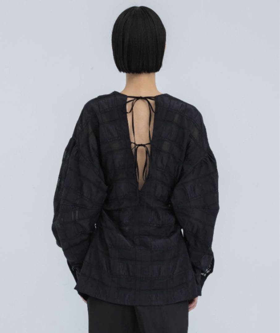 【CLANE】SHEER CHECK TUCK WAIST BLOUSE