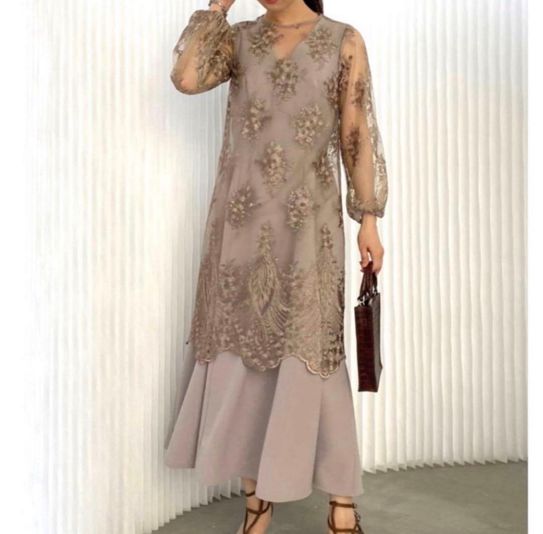 AMERI 3WAY LAYERED RASE DRESS 刺繍ワンピース