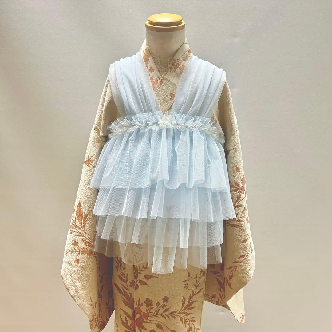被布エプロン【そらいろブルー】チュール被布　被布ドレス　七五三 着物ドレス