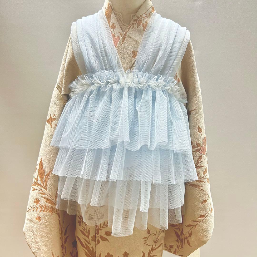 被布エプロン【そらいろブルー】チュール被布　被布ドレス　七五三 着物ドレス