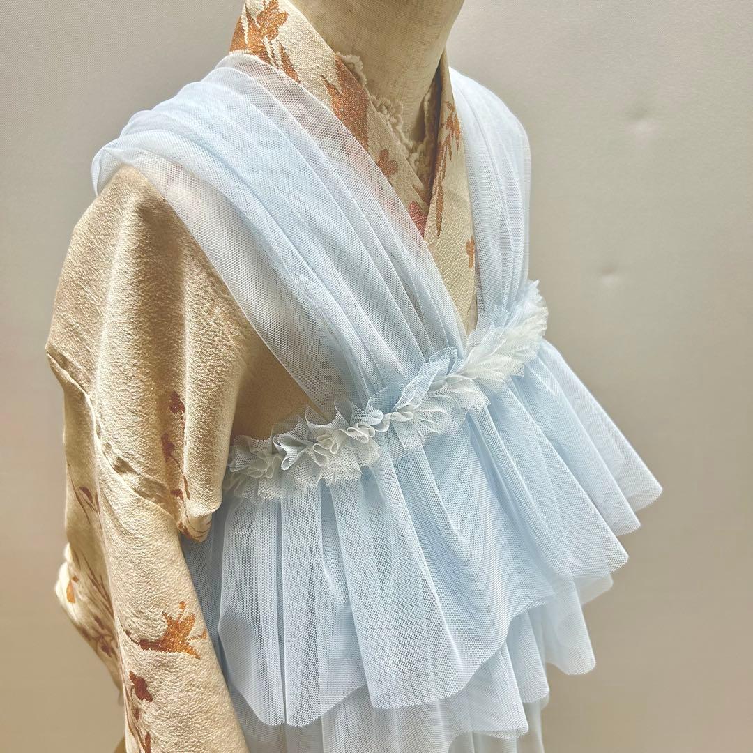 被布エプロン【そらいろブルー】チュール被布　被布ドレス　七五三 着物ドレス