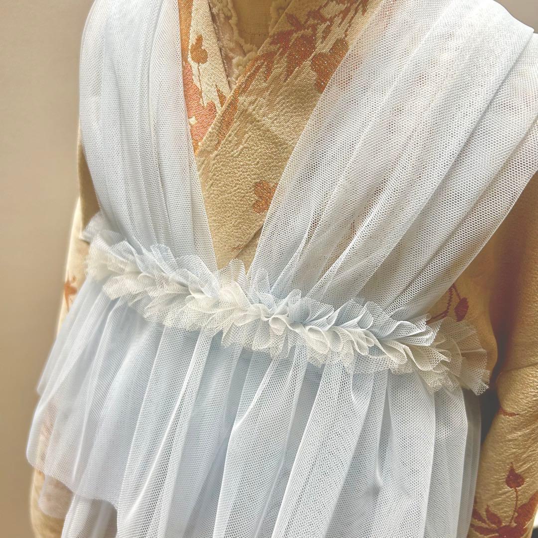 被布エプロン【そらいろブルー】チュール被布　被布ドレス　七五三 着物ドレス