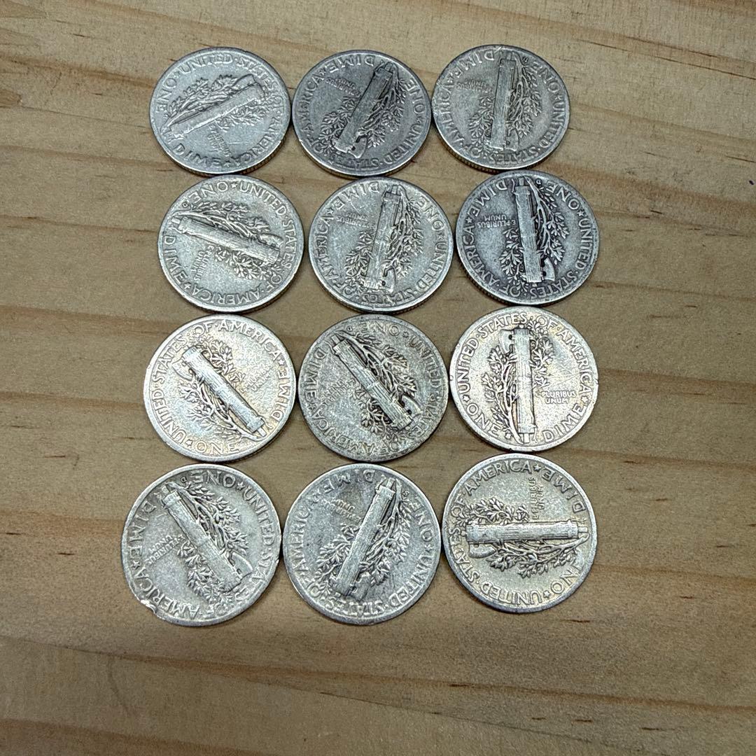 豆*び様 アメリカ　マーキュリー・ダイム銀貨12枚セット