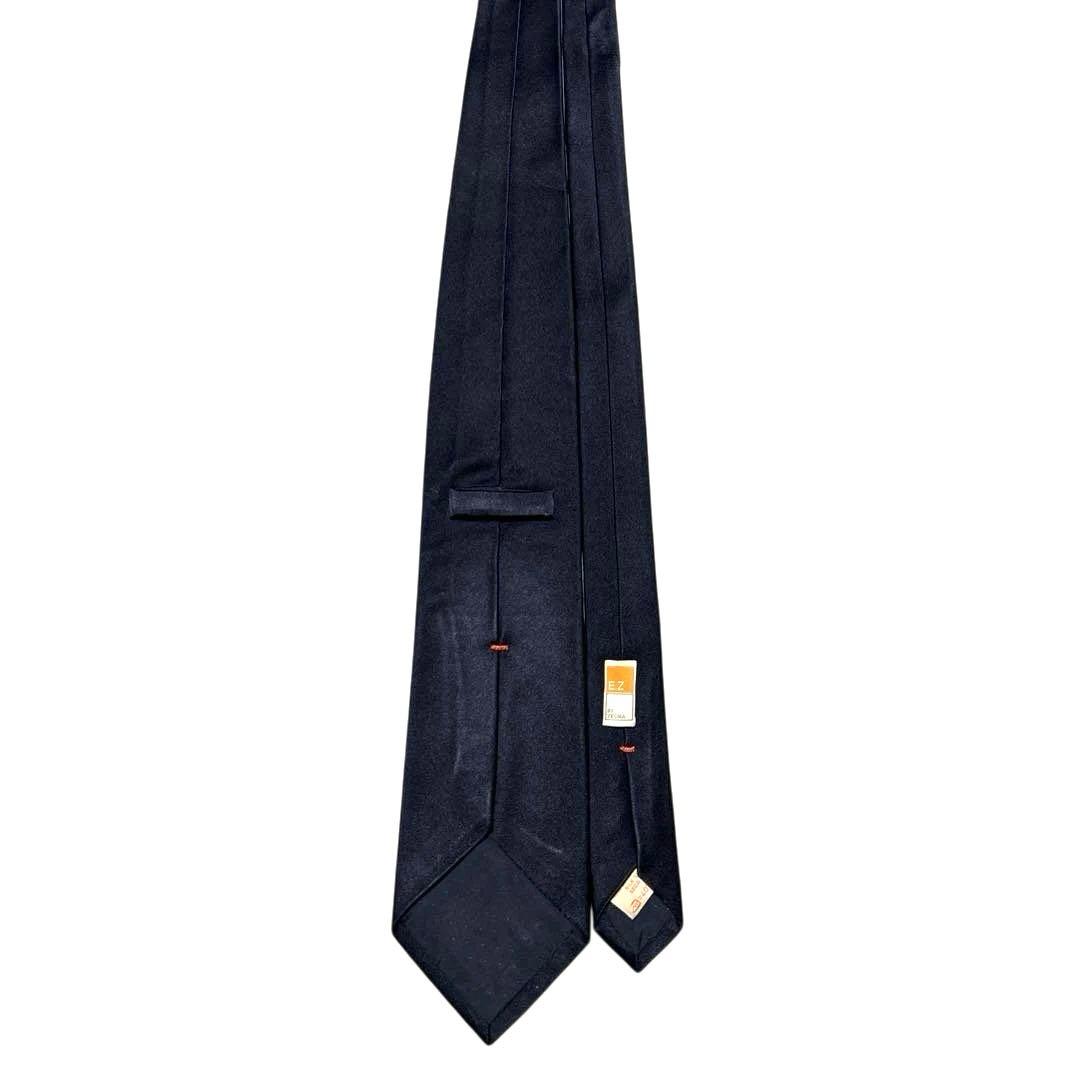 ZEGNA ゼニア　ネクタイ　濃紺　無地　光沢　肉厚　美品