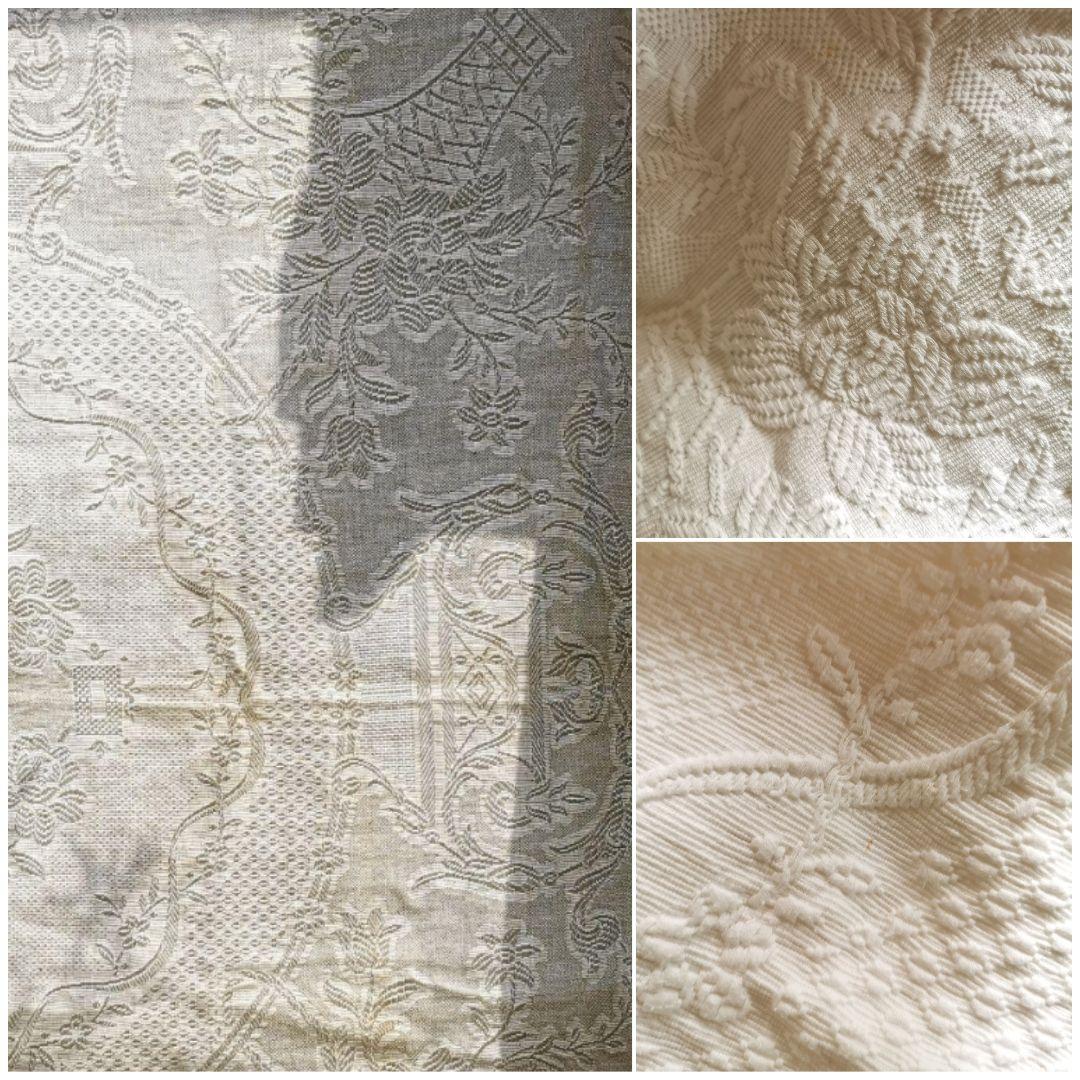 アンティーク南仏 ピケドプロヴァンス メダイヨン＆花籠 交差フリンジ付スプレッド