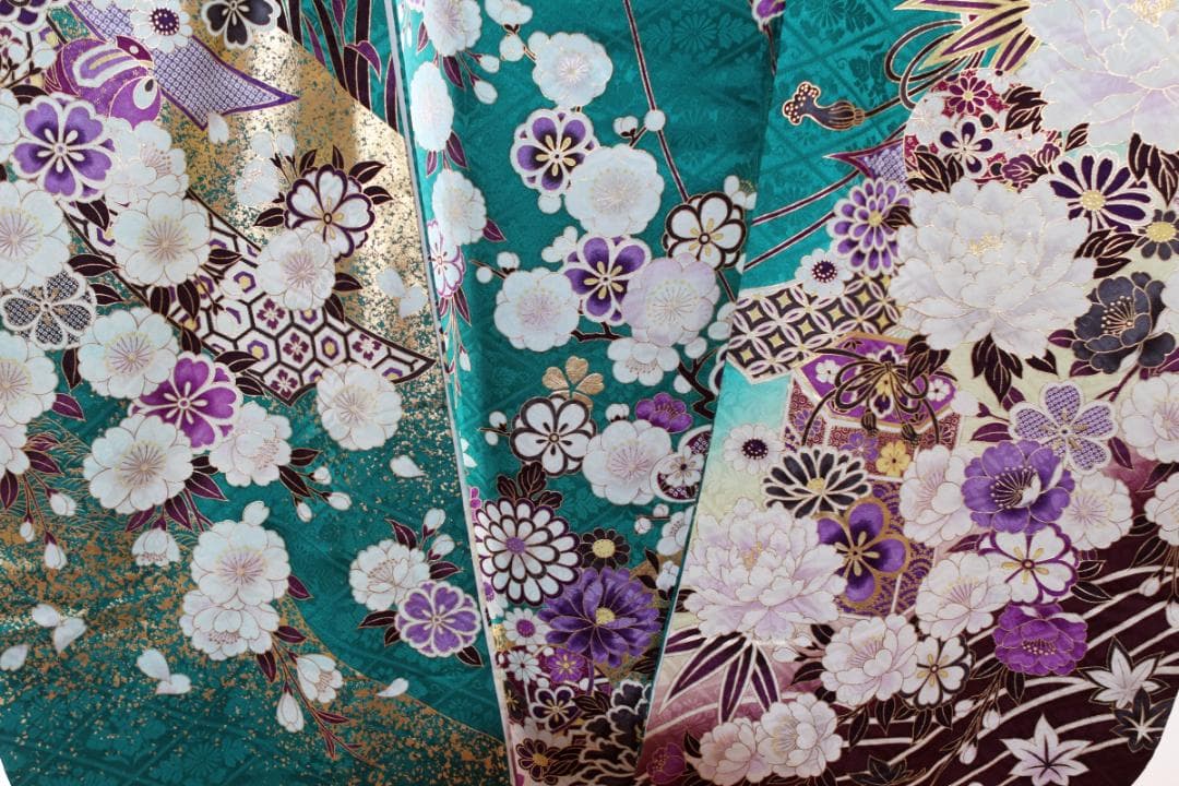 振袖フルセット 成人式 青緑 エメラルドグリーン