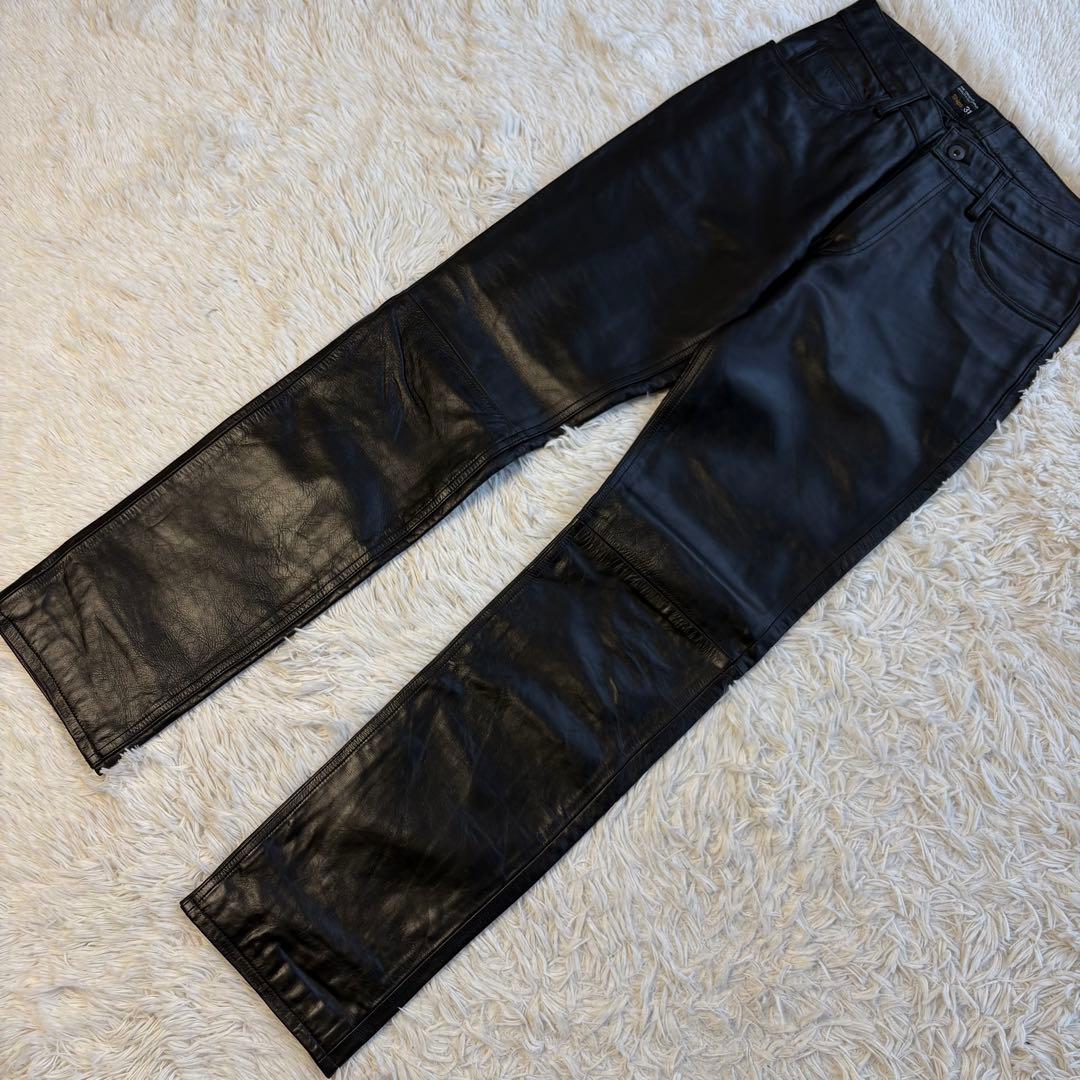 (美品) シップス レザー パンツ W30 牛革 バイカー ブラック 本革