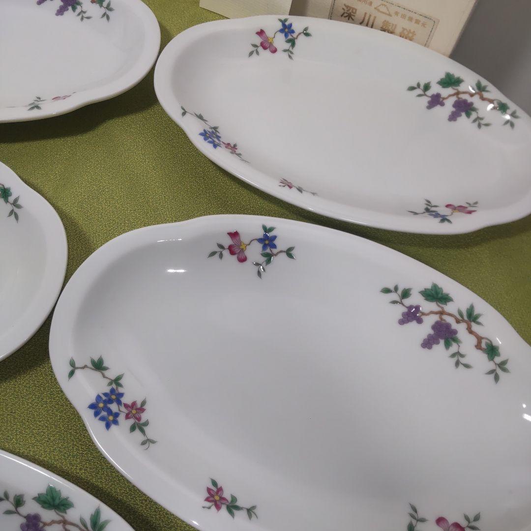 深川製磁 小判 楕円 オーバル 花の園 小花 箱付の