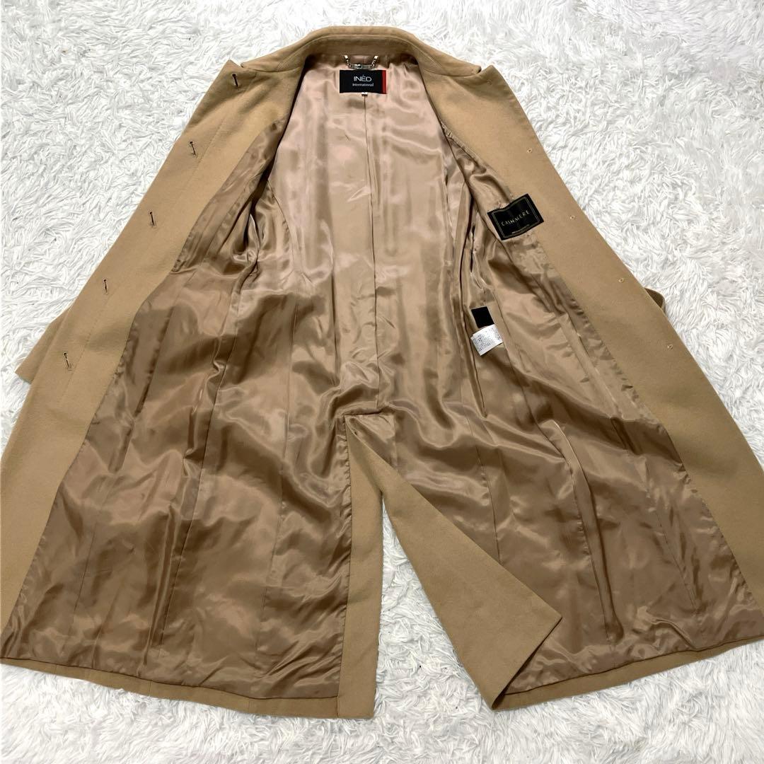 美品✨　INED　ステンカラーウールコート　ロング　フレア　ベルト付き　9号