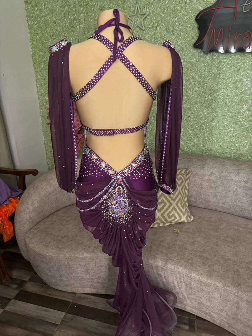 パープルビーズ装飾ベリーダンス衣装