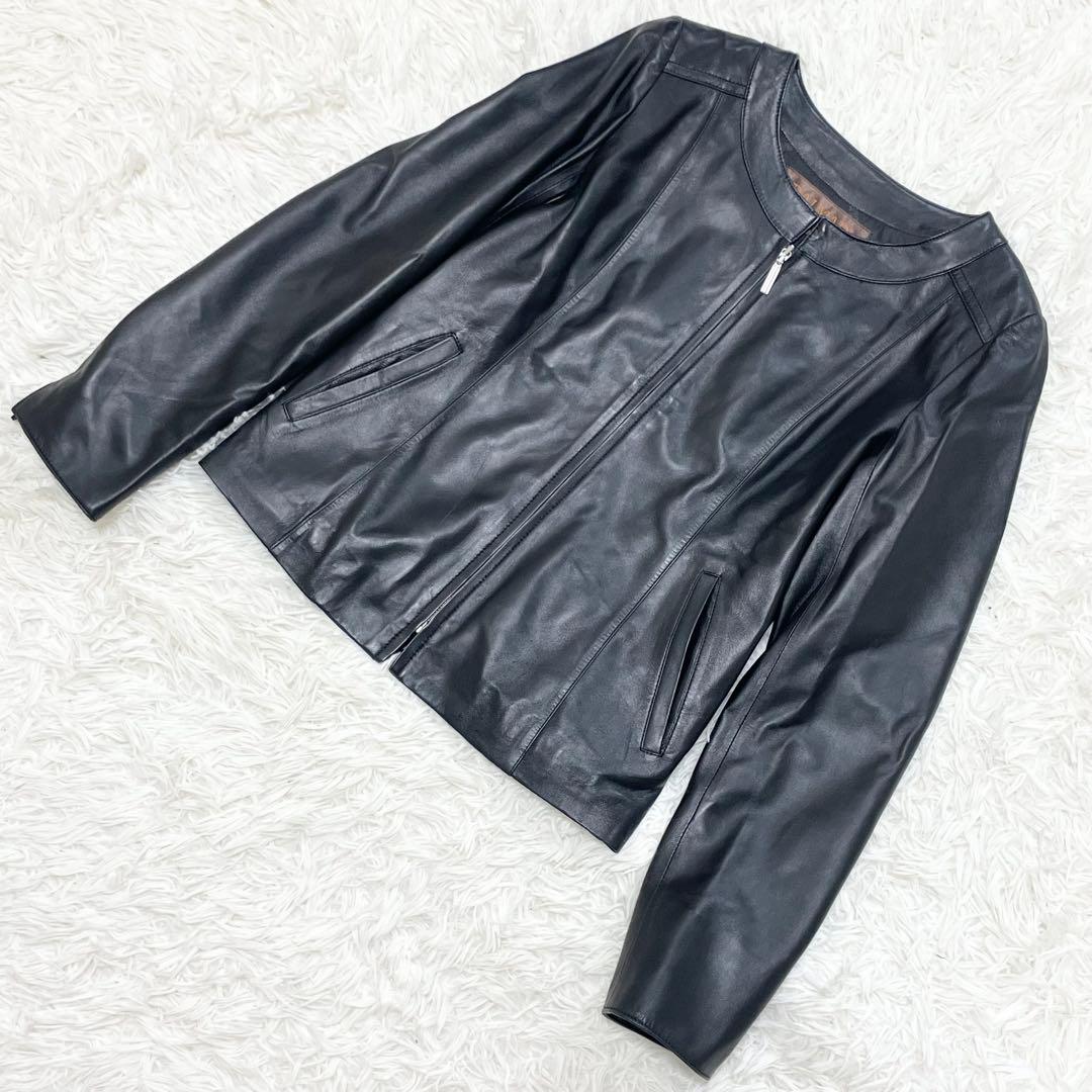【美品】BALMAIN バルマン レザージャケット 羊革 ノーカラー ブラック