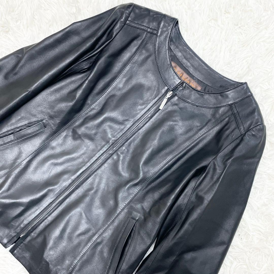 【美品】BALMAIN バルマン レザージャケット 羊革 ノーカラー ブラック