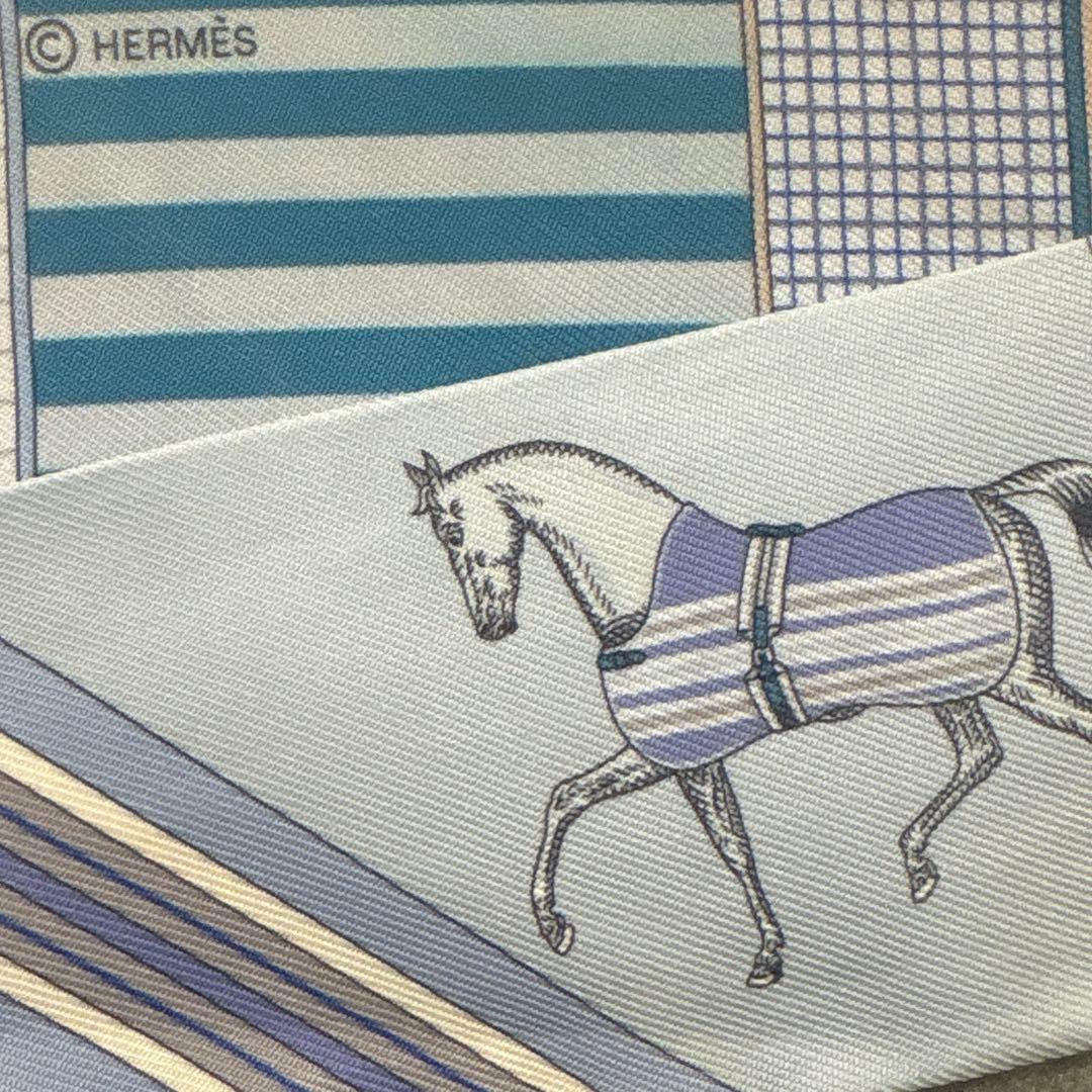 エルメス　ツイリー　馬着　馬柄　ブルー　水色　スカーフ