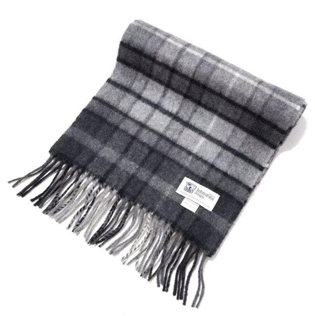 美品★Johnstons ジョンストンズ★カシミヤ マフラー チェック グレー