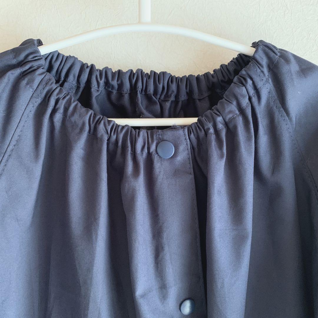 は　前開きスモック　紺×ステッチリボンレース　130〜140