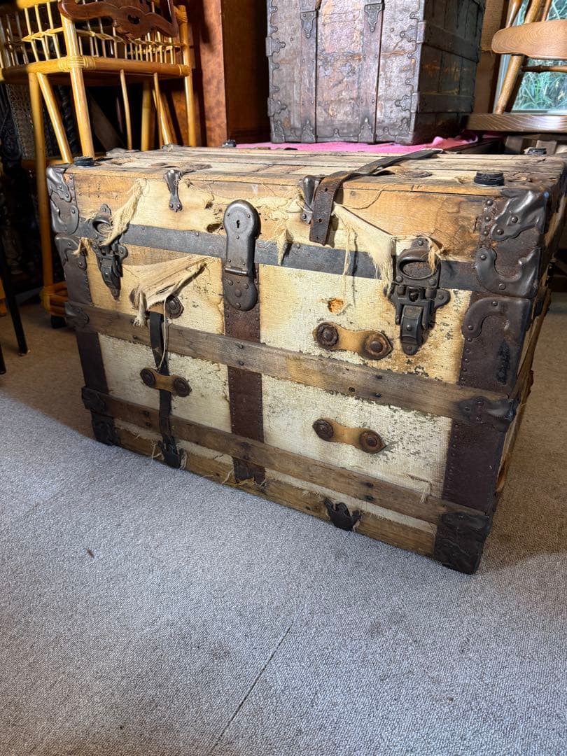 1880s EAGLE LOCK CO 米国製船旅トランク 希少140年物