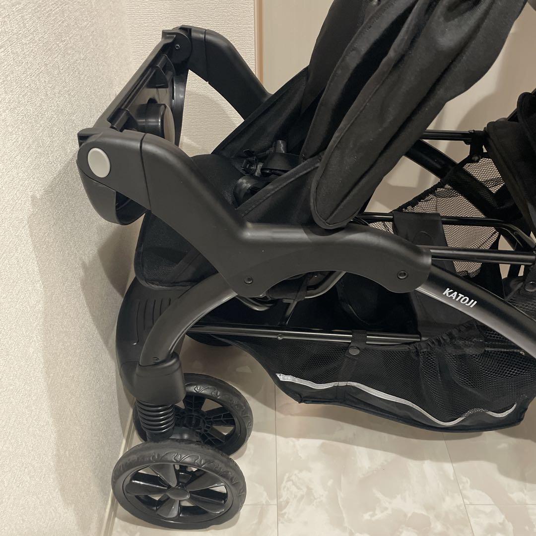 【美品】カトージ 2人でゴーDX タイヤ傷あり レインカバー付 二人乗ベビーカー