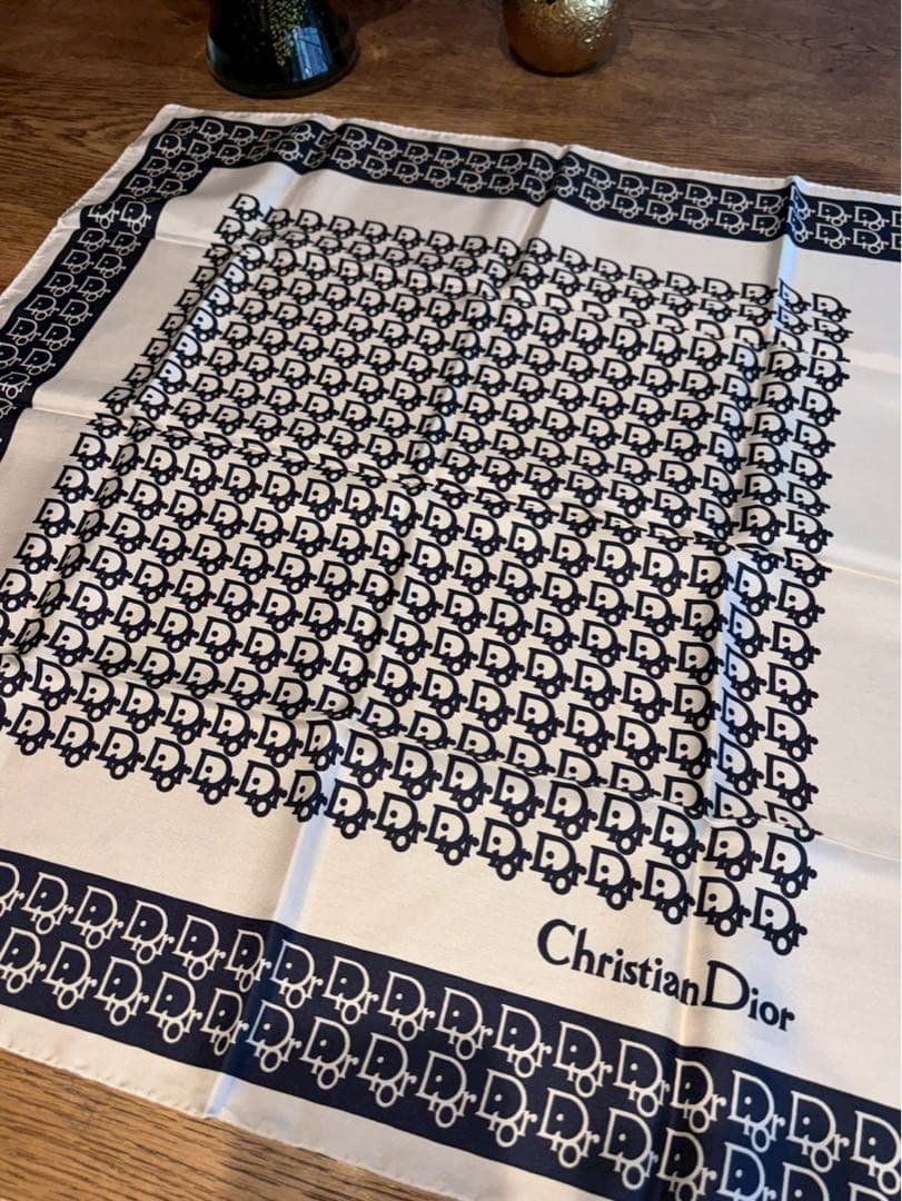 【極美品】ChristianDior スカーフ ネイビー アイボリー63✖️63
