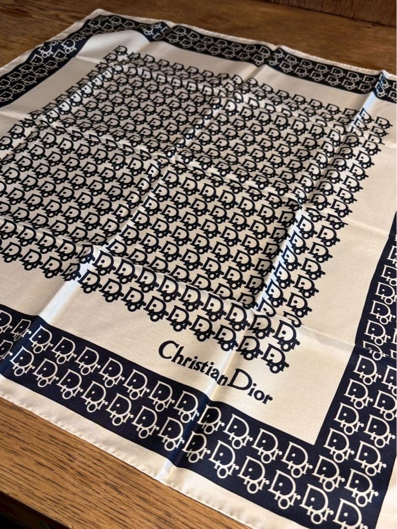 【極美品】ChristianDior スカーフ ネイビー アイボリー63✖️63