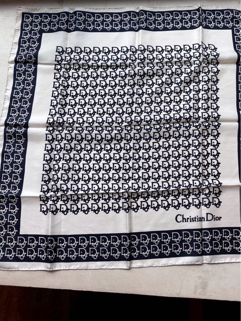 【極美品】ChristianDior スカーフ ネイビー アイボリー63✖️63