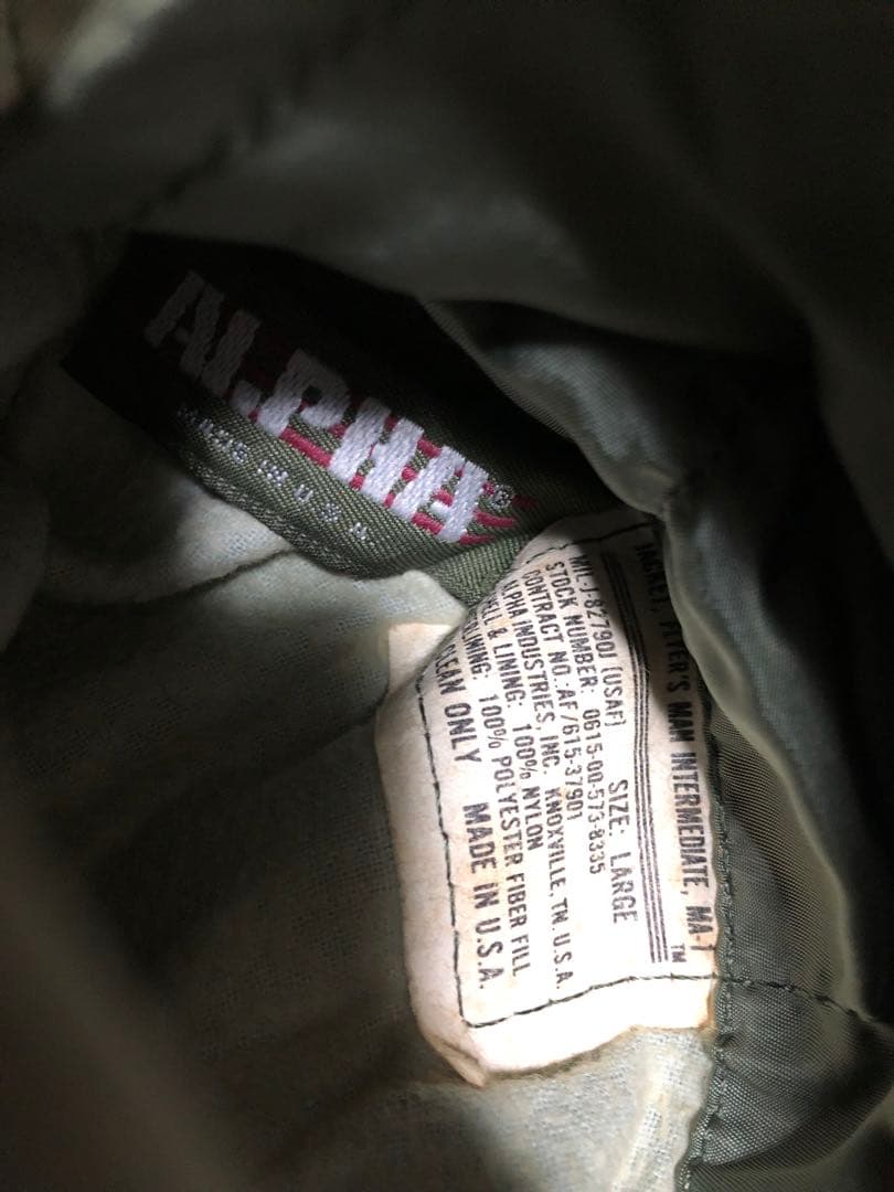 即決 80s USA製 アルファ MA-1 旧タグ L