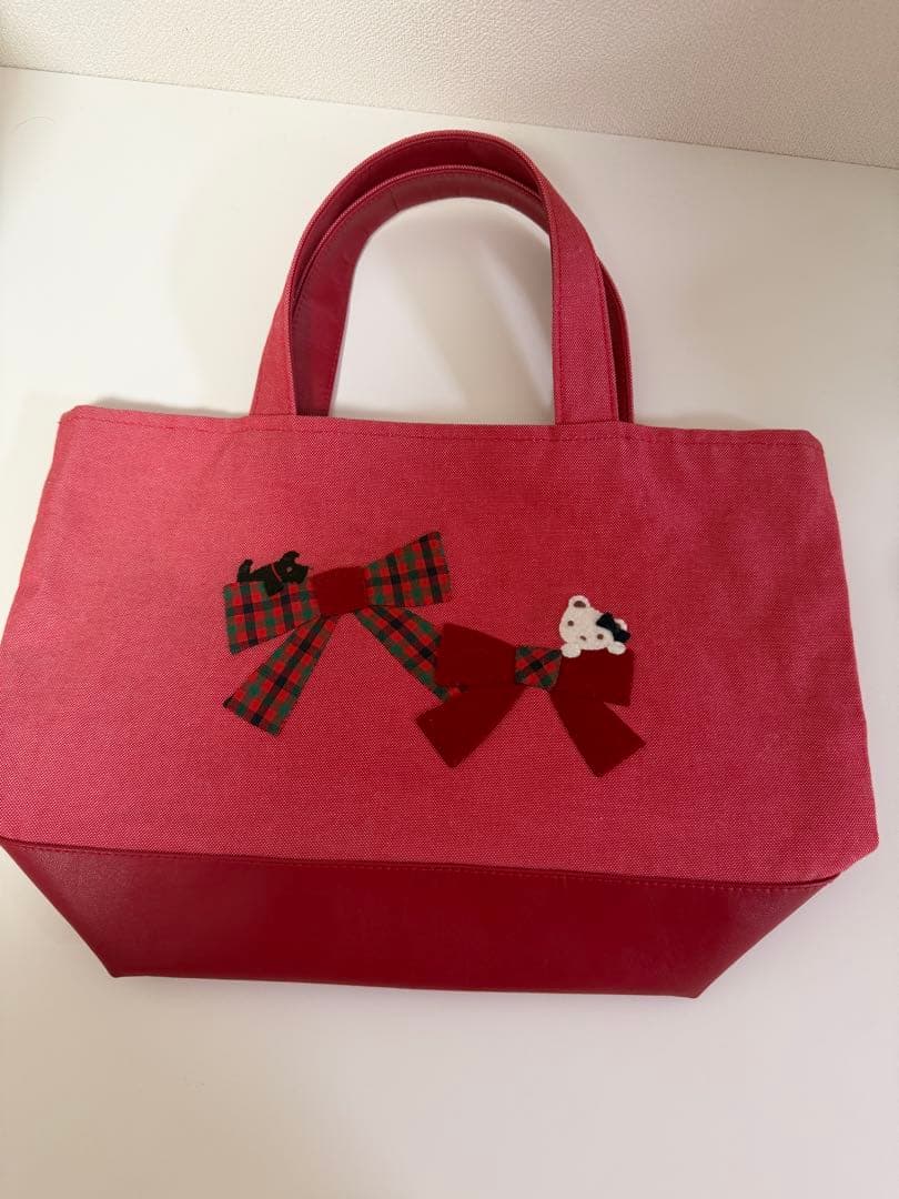 ファミリア　familiar デニムバッグ　リボン　赤　トート　バッグ