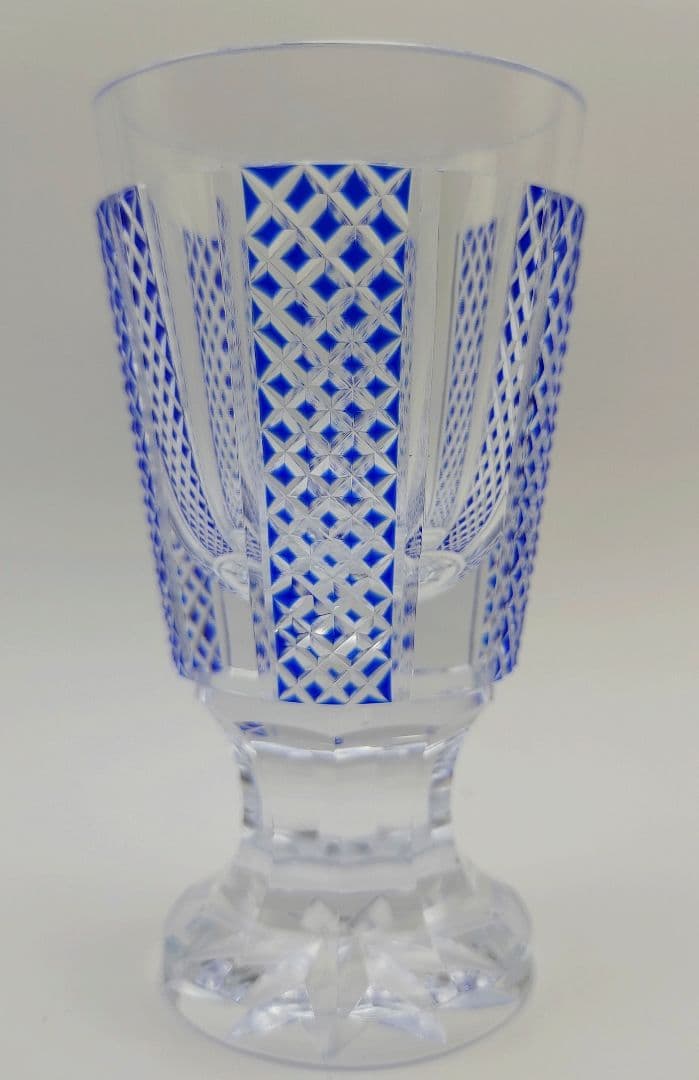 超希少品☆薩摩切子 藍被硝子 紗綾切子 高杯（切子、江戸切子、薩摩切子）