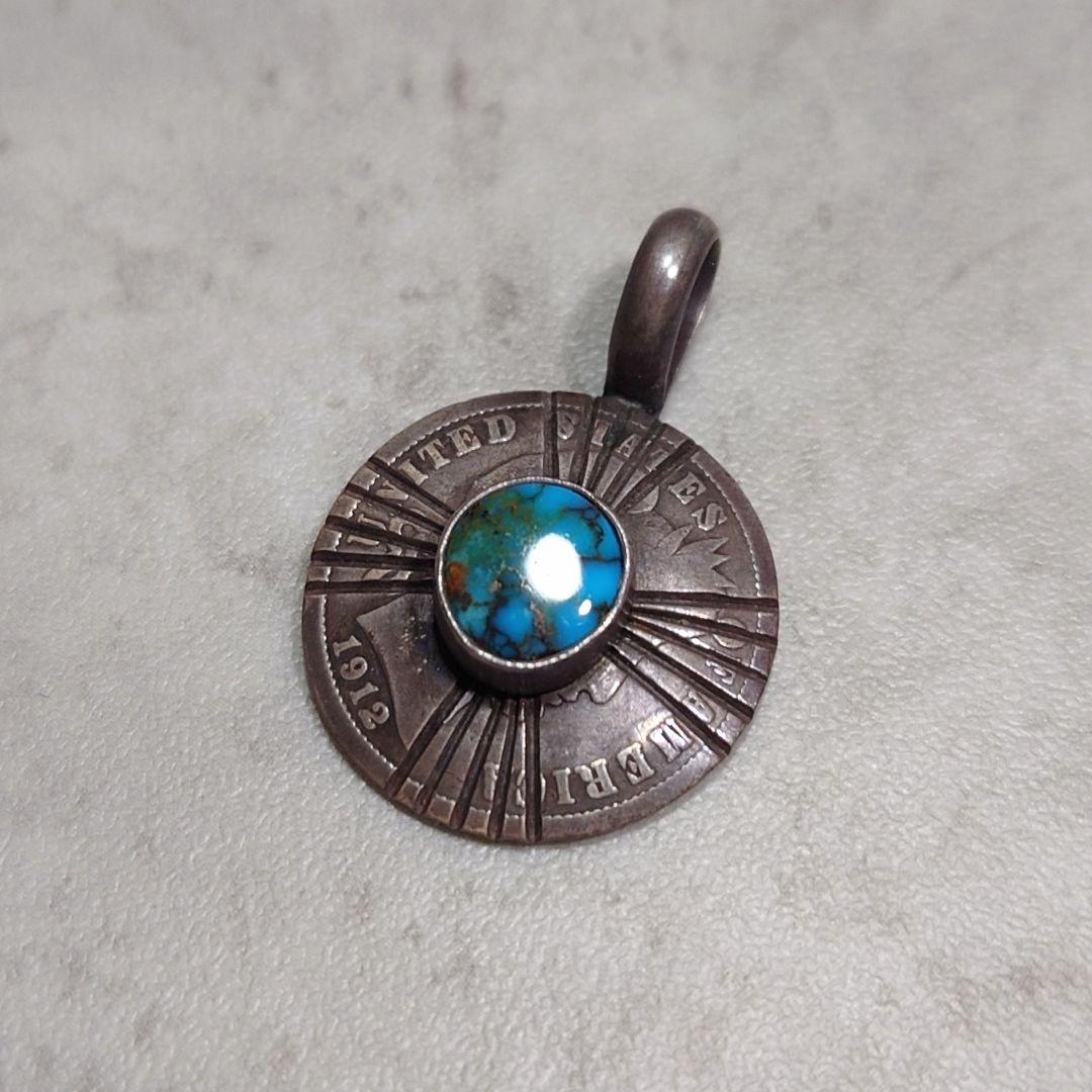NAVAJO シルバー ターコイズペンダント 10セント銀貨 1912年製