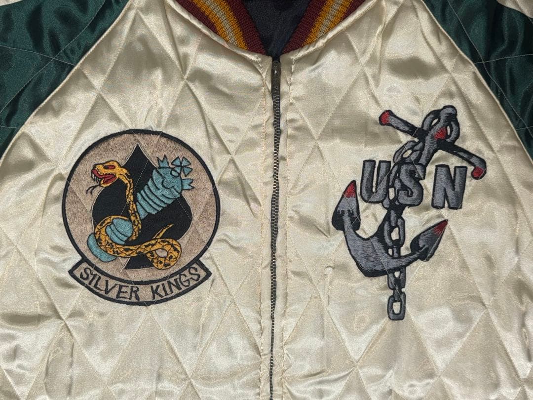 ★美品！テーラー東洋 サテンキルトリバーシブルスカジャン髑髏xU.S.NAVY