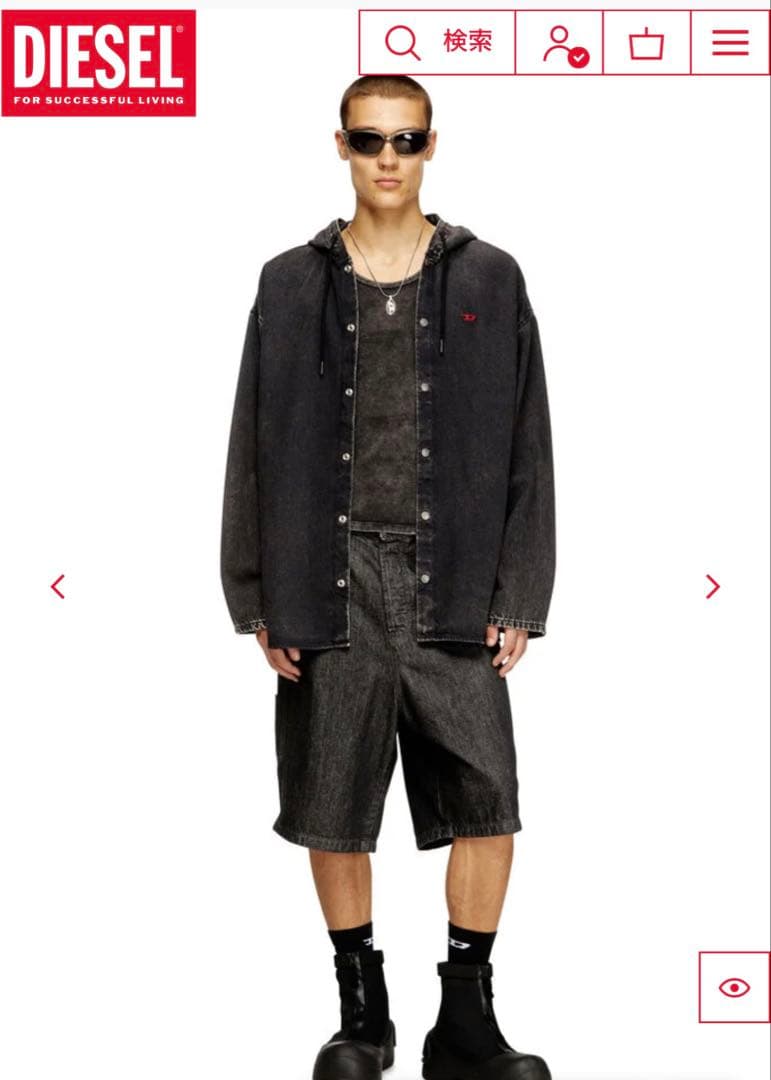 DIESELディーゼル　デニムシャツパーカー　ブラック　ダークグレー