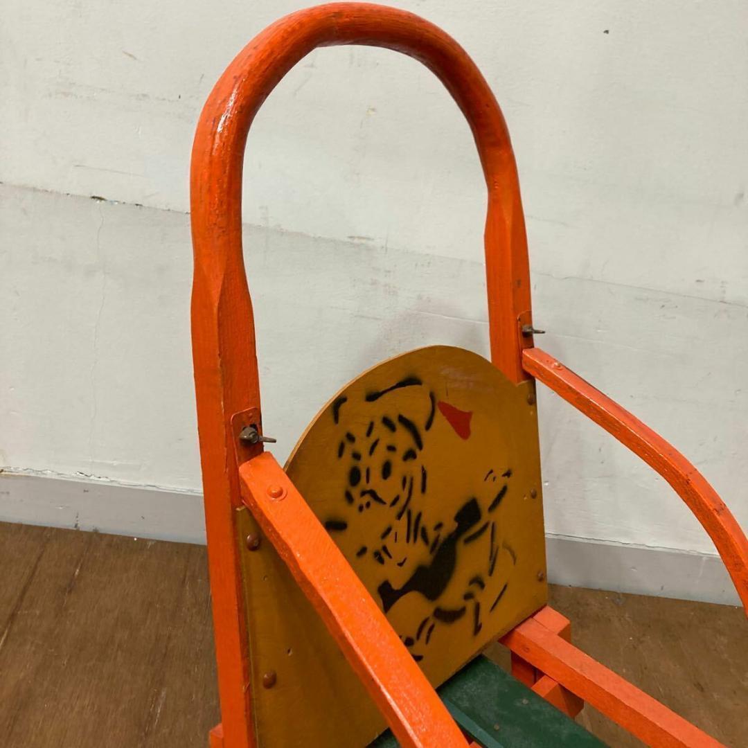 木製 手押し そり 昭和レトロ オレンジ6 曲げ木 犬ぞり 犬そり ガーデニング