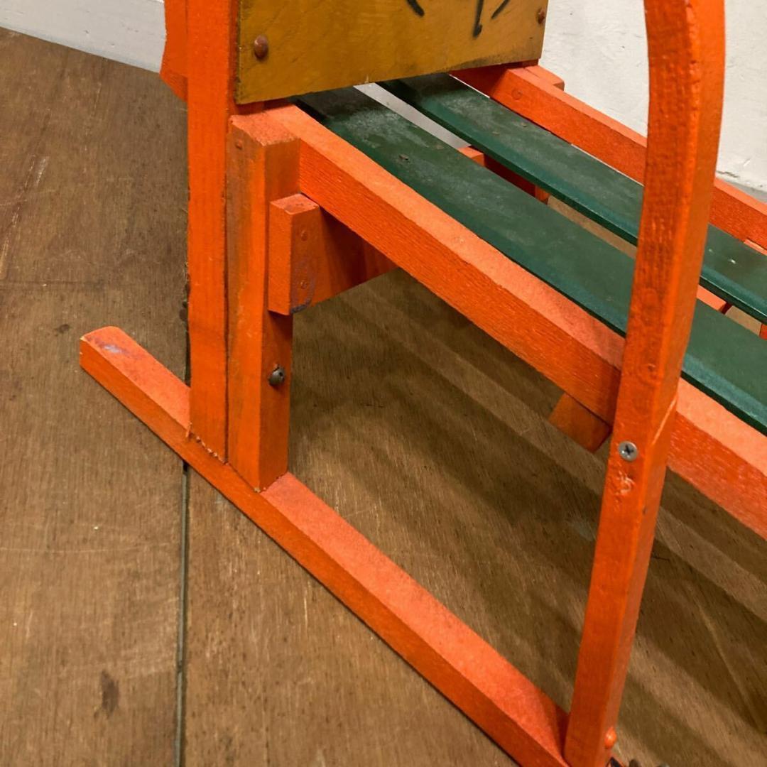 木製 手押し そり 昭和レトロ オレンジ6 曲げ木 犬ぞり 犬そり ガーデニング