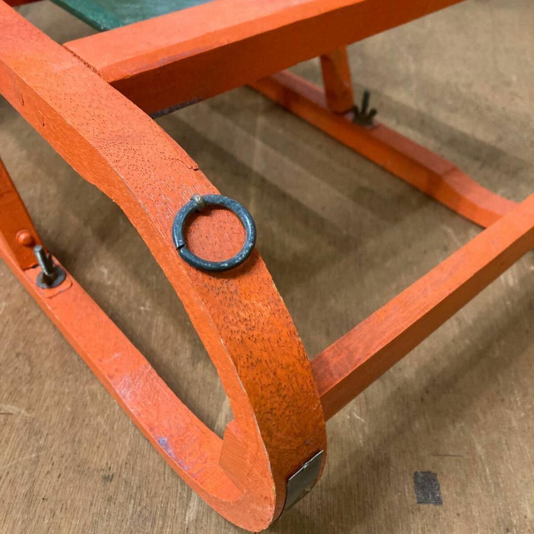 木製 手押し そり 昭和レトロ オレンジ6 曲げ木 犬ぞり 犬そり ガーデニング