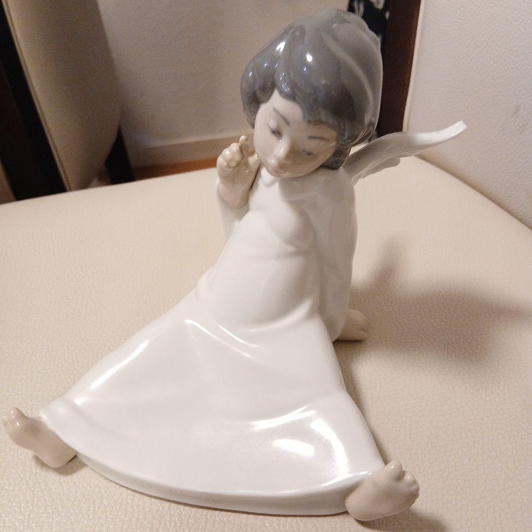 陶器製 天使の置物 ホワイト・グレー