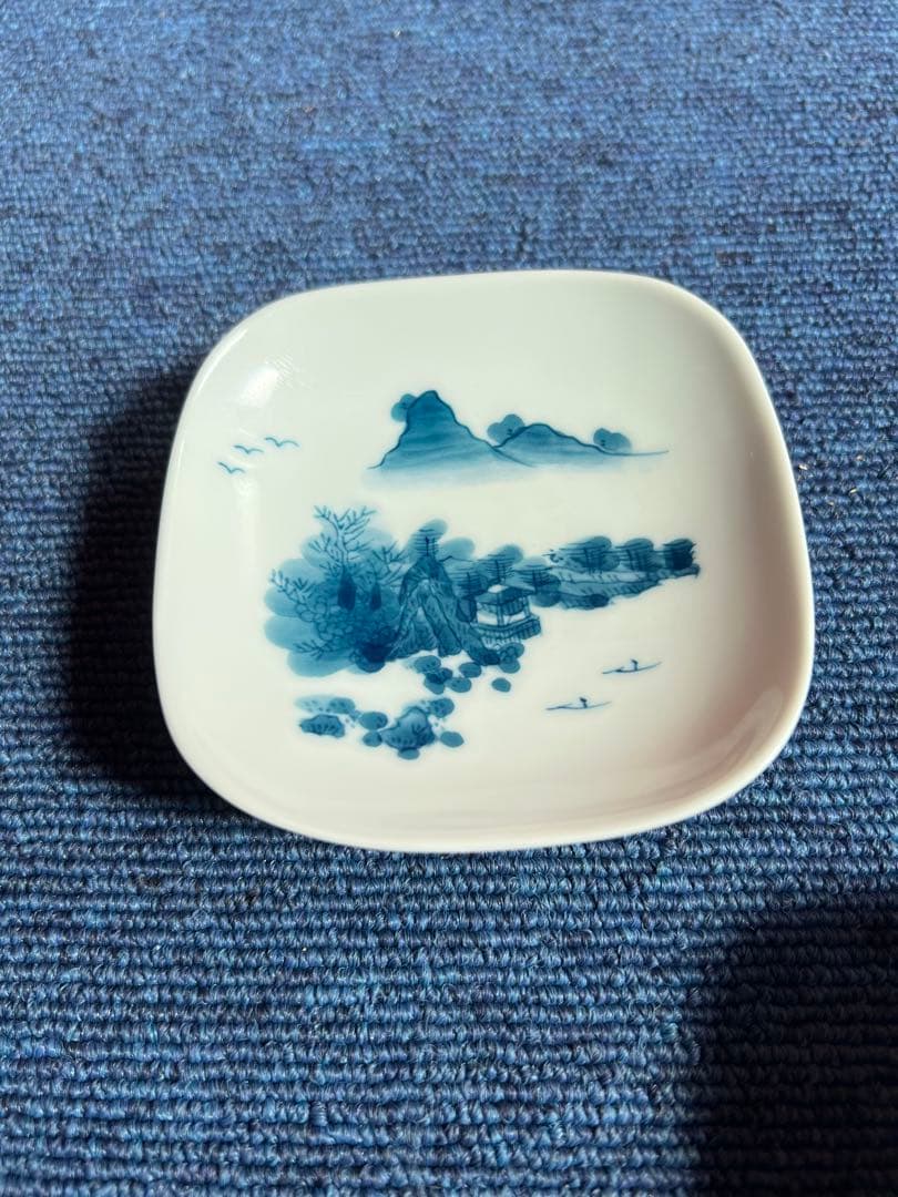 1023 有田焼　畑萬陶苑　染付山水　小皿　5客　未使用