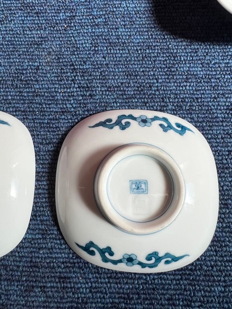 1023 有田焼　畑萬陶苑　染付山水　小皿　5客　未使用
