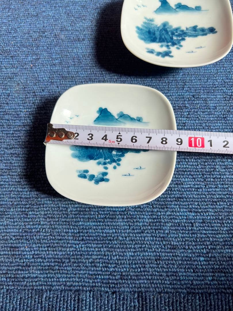 1023 有田焼　畑萬陶苑　染付山水　小皿　5客　未使用