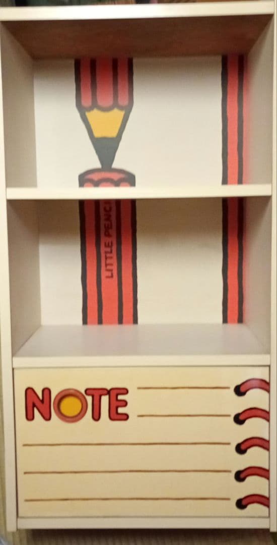 昭和レトロ 鉛筆柄 棚 扉付き シェルフ カラーボックス 3段棚 当時物