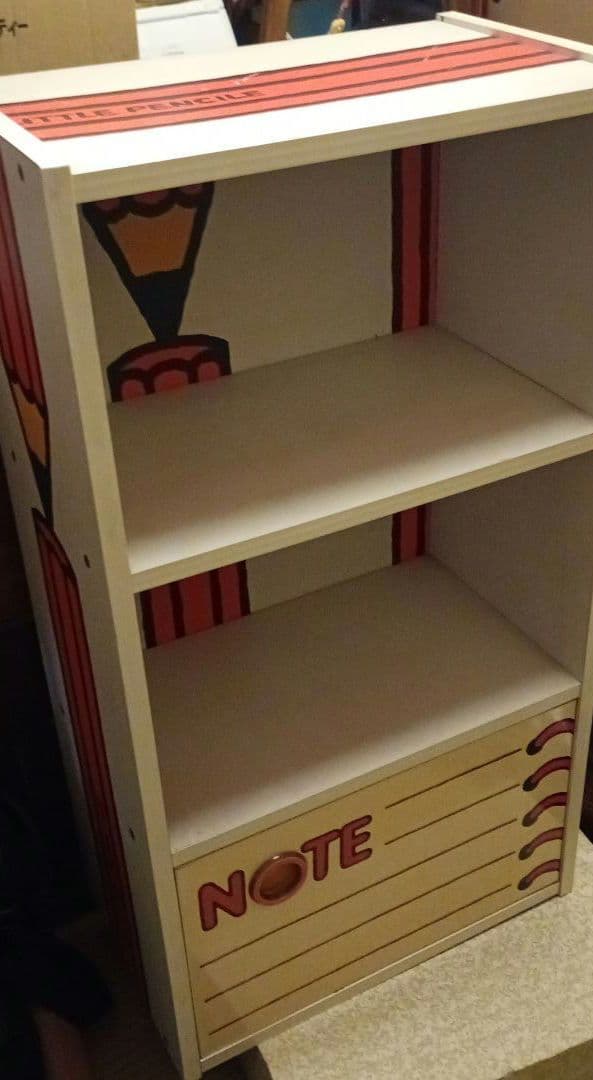 昭和レトロ 鉛筆柄 棚 扉付き シェルフ カラーボックス 3段棚 当時物